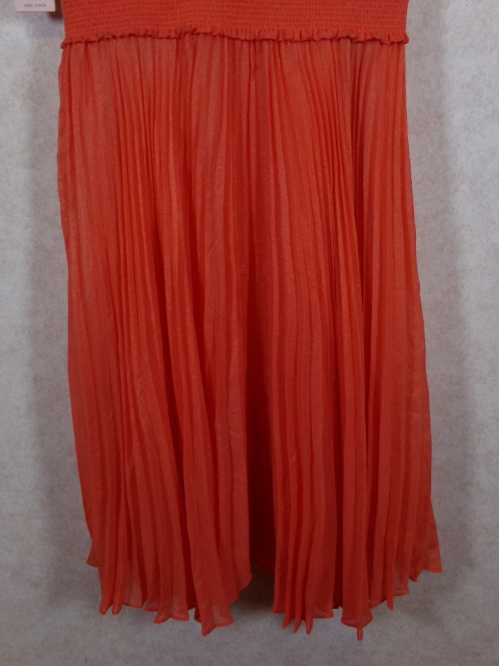 NWT Nanette Lepore Vivid Coral Crinkle Pleated Midi Dress. Lined Size 12 - Picture 8 of 12
